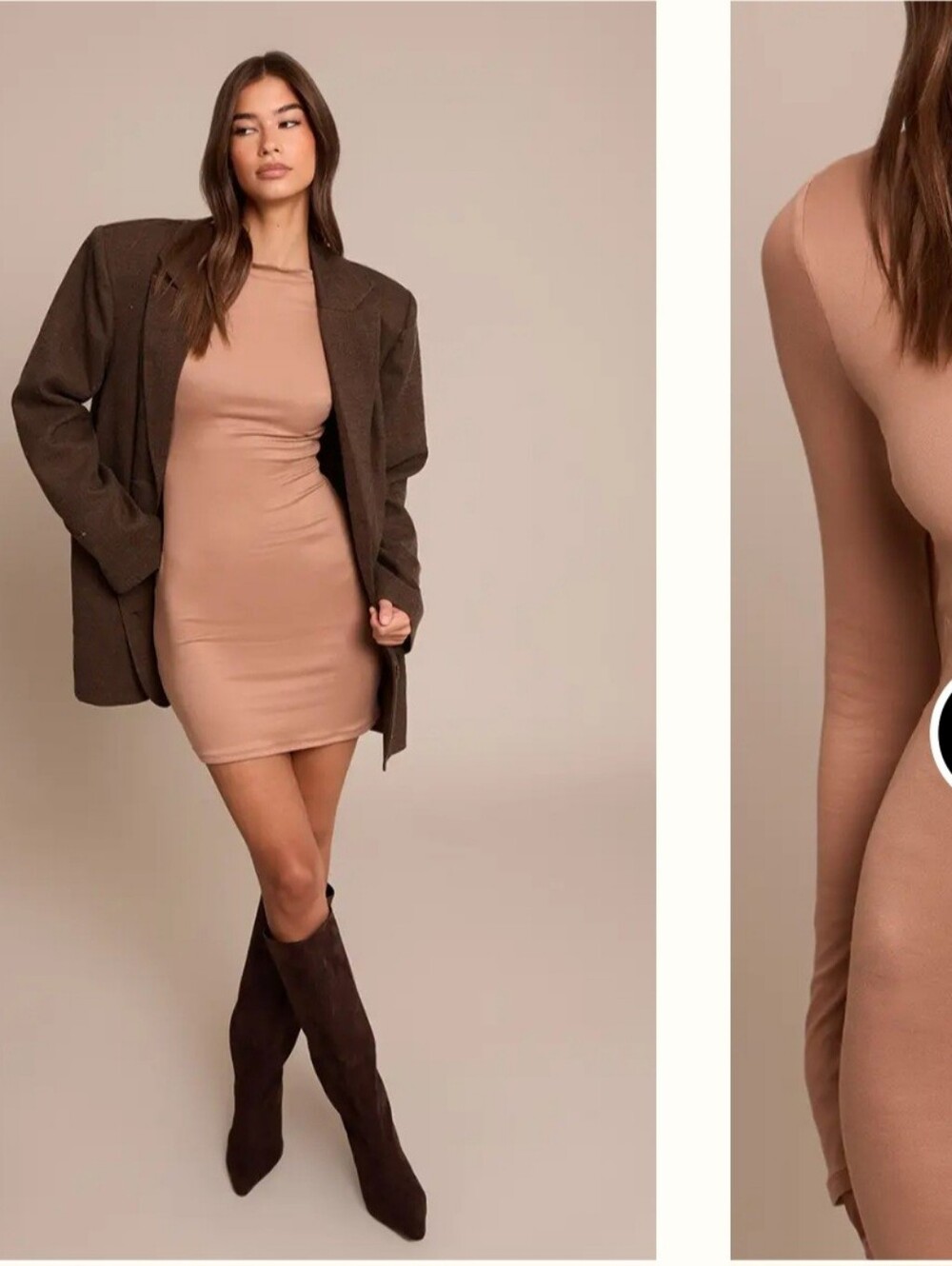 PrettyLittleThing Beige Long Sleeve Tunic Dress